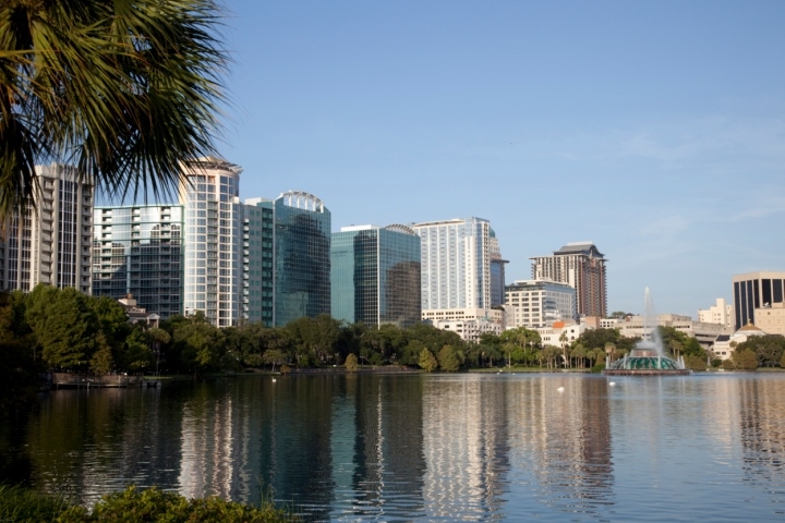 Orlando skyline and Lake Eola